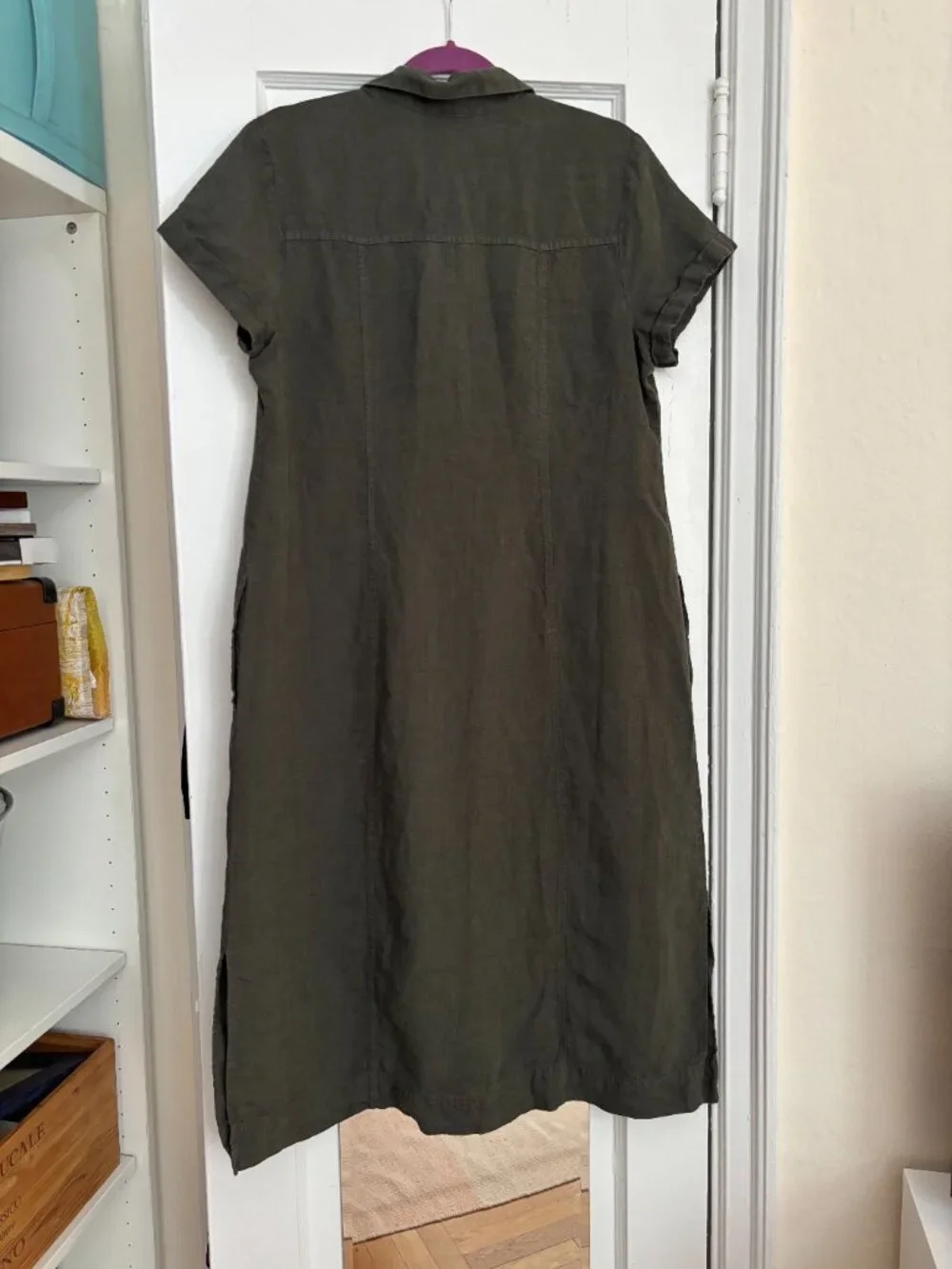 J.Jill Grey Green Linen Shirt Dress w/ Pockets Sz M